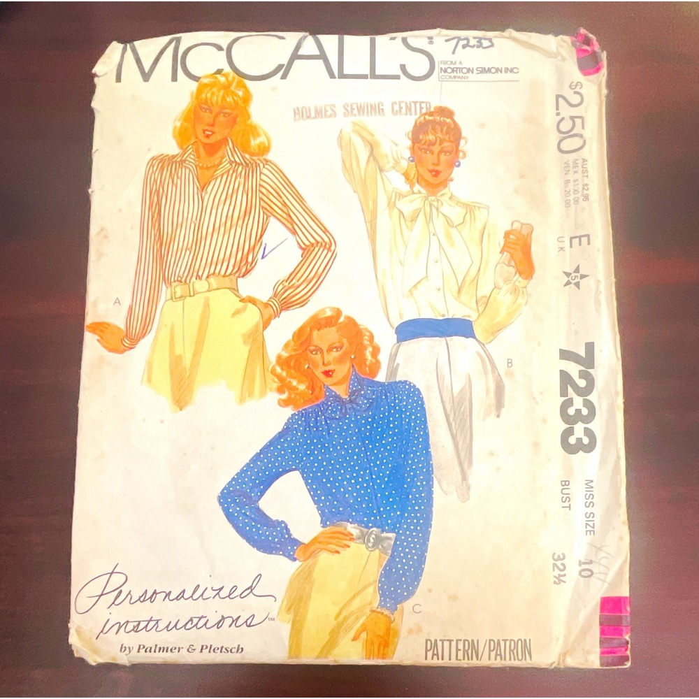 McCall's 7233 Vintage Original Women's Sportswear Blouse Sewing Pattern